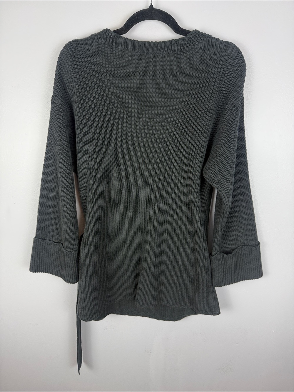 ICHI Ihbasil Cotton Blend Charcoal Grey Knit Wrap Cardigan Sweater Size L - Picture 12 of 12
